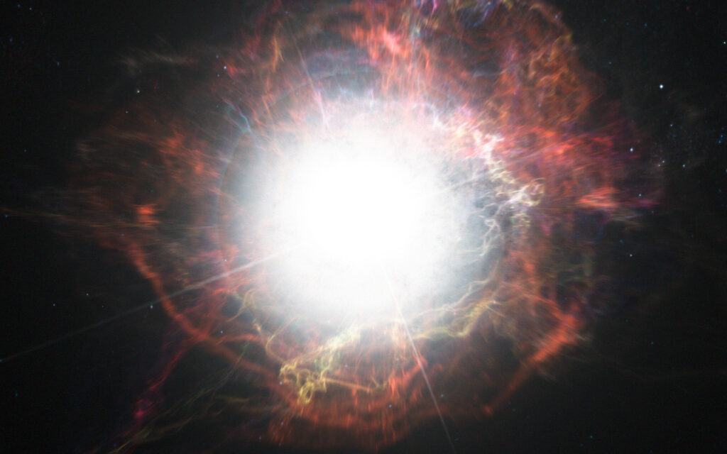 Artist’s impression of dust formation around a supernova explo Artist’s impression of dust formation around a supernova explosion