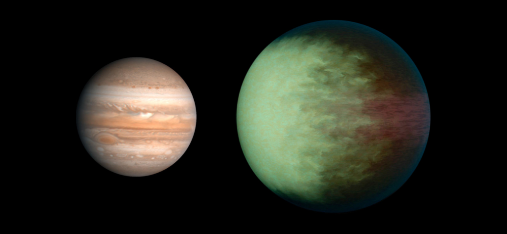 Comparison of best-fit size of the exoplanet Kepler-7 b with the Solar System planet Jupiter, as reported in the Open Exoplanet Catalogue[1] as of 2013-10-08.